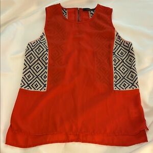 THML Orange Boxy Tank Top with Navy/Cream Panel Accents NWOT
